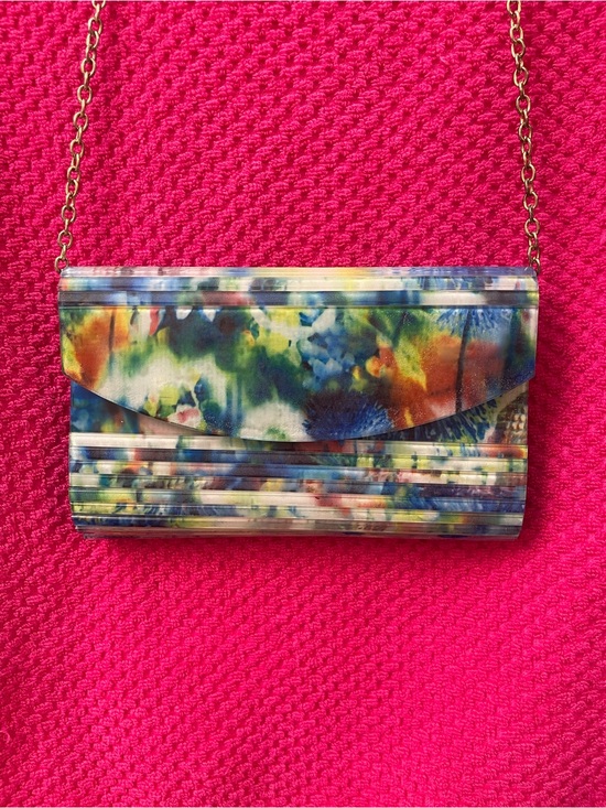 Handbags - Multicolor Floral Print Chain Clutch - Women